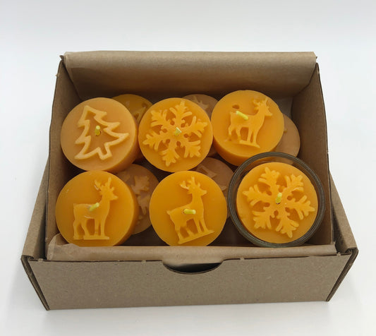 Teelichter WINTER aus Bienenwachs 12 Stück I GESCHENKBOX